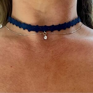 Jules Smith Blue Choker Necklace With Small Crystal Pendant